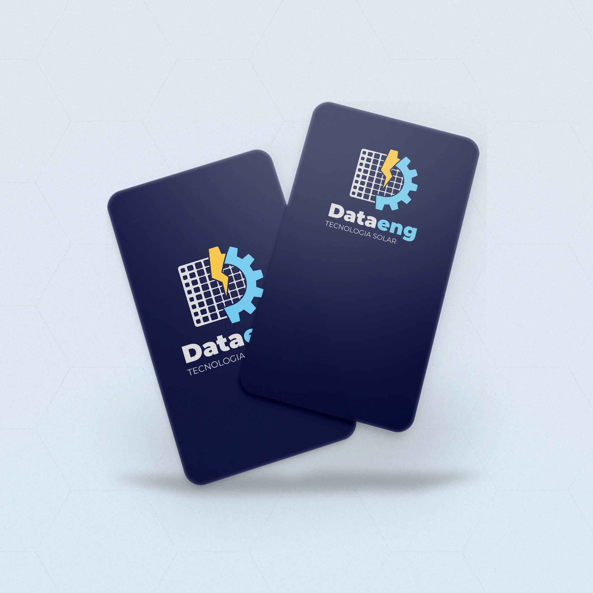 Dois cartões de visita marinho com a logo Dataeng